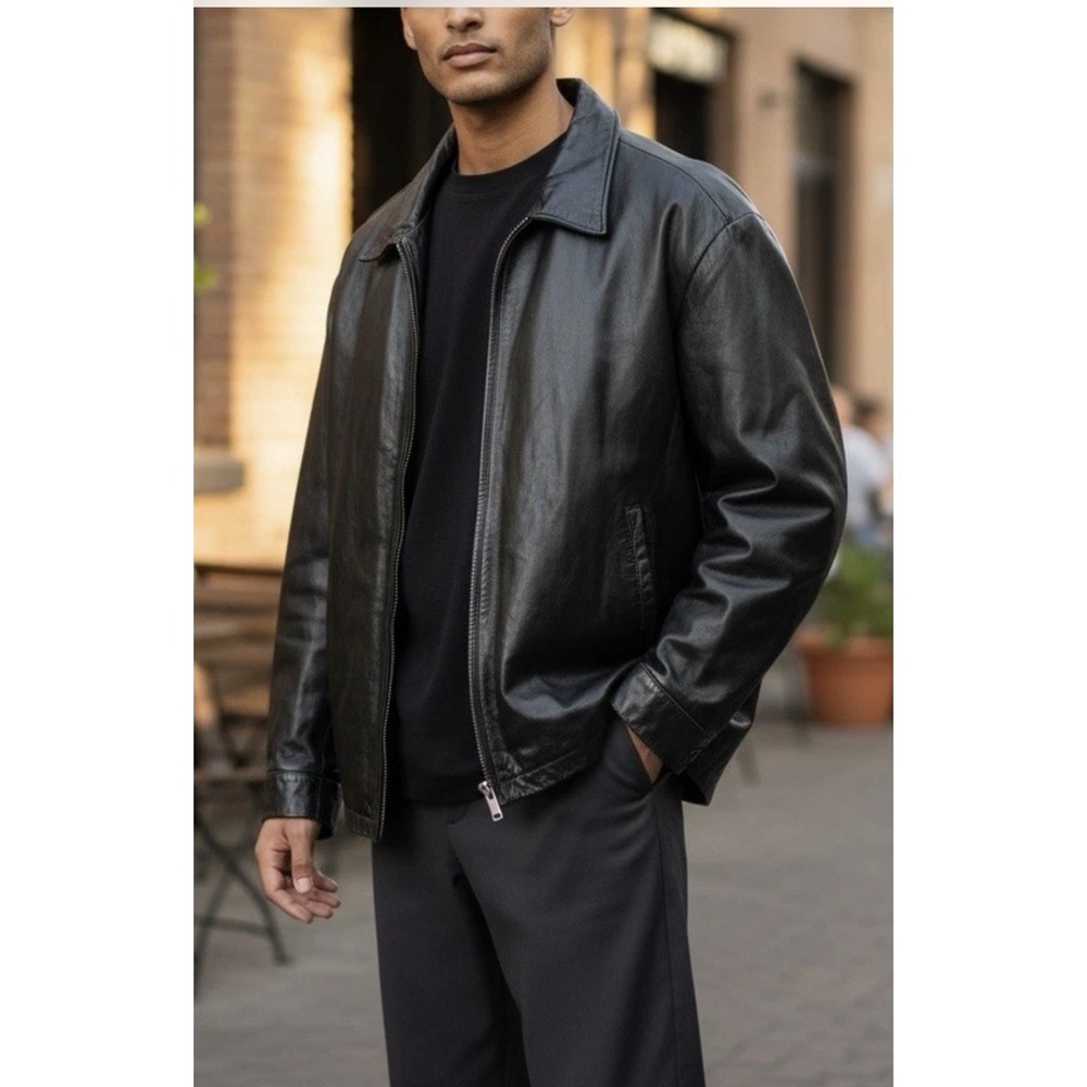VTG Y2K Gap Leather Jacket Cart Coat Black Men XXL Grunge Full Zip Quilted Lined